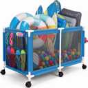 280 Gallon 69" Pool Storage Bin XXL Extra Large Swimming Pool Float Storage Bin, Pool Noodles Holder, Toys, Floats, Balls and Floats Equipment Mesh Rolling Bin for Garden Lawn, 69" Lx32 Wx35 H (Blue)