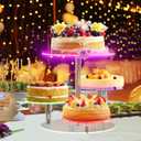 Cake Stand with Rechargable LED Light, Round Light Up Cupcake Stand, Cupcakes and Cakes Comb for 8-12 Inch Cakes, Tiered Cake Tree Tower, Clear Dessert Display Stand for Wedding Birthday Party