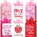 Gueevin 24 Pcs Valentine's Gift Bags for Teacher with 24 Tissue Paper Bulk Party Favor Kraft Paper Bags Ideas Appreciation Gift for Teachers Home Office Valentine's Day Supplies Favors