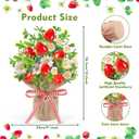 6 Pack Small Strawberry Table Centerpiece Artificial Potted Strawberry Flowers in Burlap Bag Vases Fake Strawberry Daisy Plants for Mother's Day Spring Summer Home Farmhouse Tiered Tray Display Decor