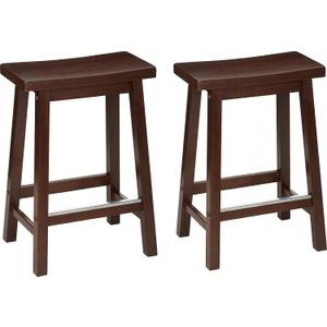 Amazon Basics Solid Wood Saddle-Seat Counter Height Bar Stools for Kitchen Island with Footrest, 24-Inch Height, Walnut, Set of 2