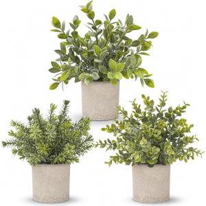 Der Rose 3 Pack Mini Potted Fake Plants Artificial Plastic Eucalyptus Plants Topiaries for Home Office Desk Farmhouse Shelf Room Bathroom Decor(Sage Green)