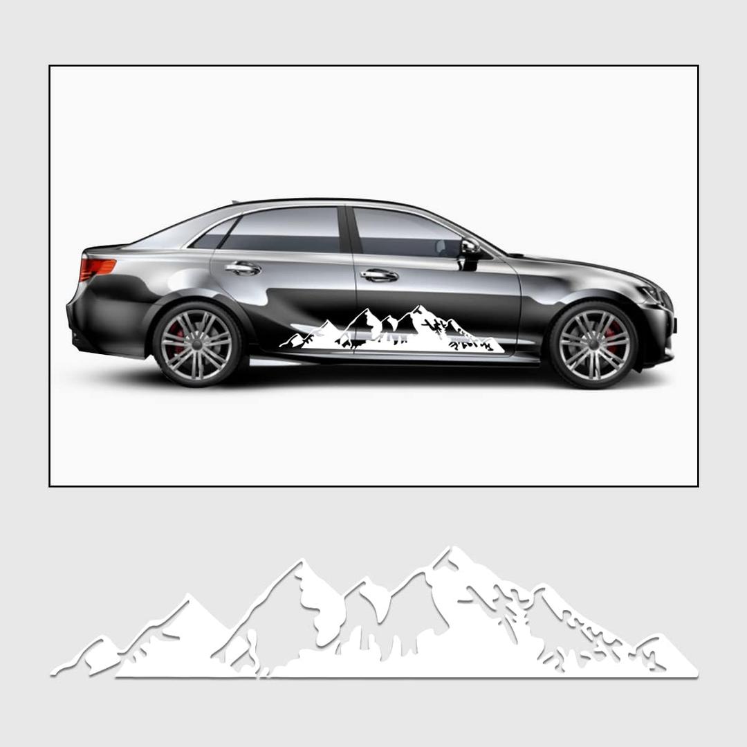 AUCELI Forest and Mountain Car Body Stickers, Car Side Body Stickers Self-Adhesive Mountain Range and Pine Tree Scenery Graphics Decals, Universal Auto Side Door Decorations for Truck SUV (White)