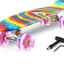 Skateboards, 22" Complete Skateboard, Mini Cruiser Skateboard for Kids Boys Girls Teens Beginners with Colorful Flashing Wheels Skate Tool, Kids Children's Day Gift (Rainbow)