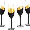 MyGift Modern Stemmed Champagne Flute Glass Set of 4 with Black and Gold Plated Design, Bachelorette Toasting Glasses Party and Wedding Wine Glass, 8 oz