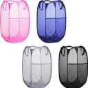 Collapsible Pop Up Laundry Hamper, Extra Large Mesh Foldable Laundry Basket Bag, 28" x 16" x 16", 4 Pack (Black + Pink + Grey + Blue)