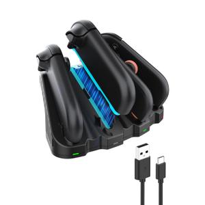 Charging Dock for Switch 2 JoyCon, Magnetic Fast Charger Station for 4 JoyCons with LED Indicators & Charging Cable, Overcharge Protection, Switch Joy Con 2 Accessories, Black