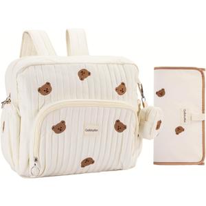 GOBABYMART Diaper Bag Backpack, Medium Maternity baby bag & Changing Pad, Insulated Pockets, Stroller Straps & Pacifier Case (Medium - Beige Bears)