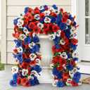 Artificial Pansies Flowers for Outdoors, 2 Pcs Faux Hanging Pansy UV Resistant Fake Plants for Outside Planter Porch Yard Patio Home Decor, Red White Blue