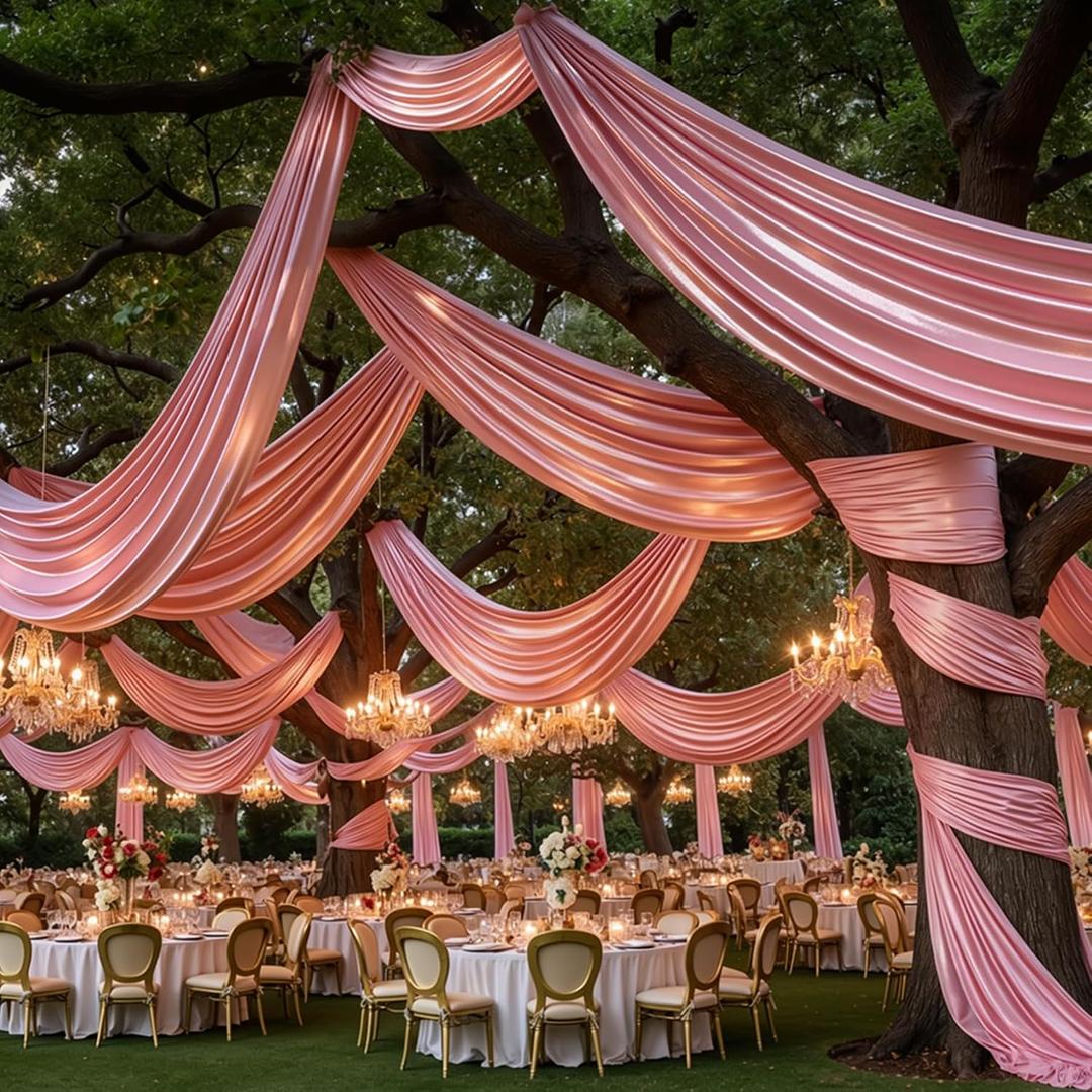 20ftx40ft Rose Gold Ceiling Curtain for Wedding Parties 4 Panels Wrinkle-Free 40 FT Long Tent Draping Curtains for Wedding, Birthday & Theme Parties, 40ft Height with Rod Pocket