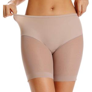 WOWENY Anti Chafing Slip Shorts for Under Dresses Underwear for Women Thigh Bands (Beige, XL)