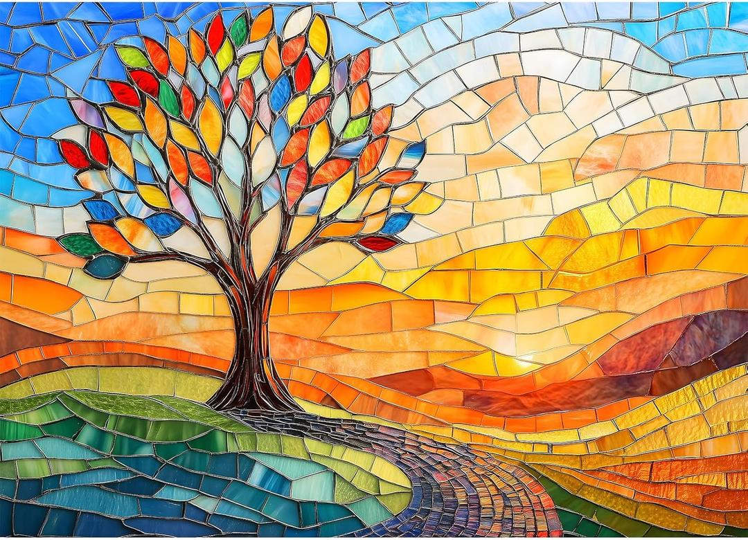 Colorful Stained Glass Tree of Life Puzzle - 1000 Pieces Jigsaw Puzzle for Adults - Challenging and Unique (19.7x27.6 in)