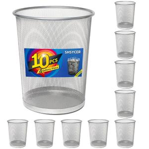 Silver Mesh Trash Cans 4 Gallon, 10Pack, Metal Wire Wastebaskets, Waste Basket Trash Can, Silver Mesh Trash Can for Office, Recycling Garbage Container Bin for Office, Home, Bedroom
