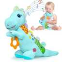 Baby Dino Musical Stuffed Animal Toys for 0-3-6-9-12 Months Infant Dinosaur Tummy Time Toys with Crinkle Sound Paper,TeetherTextures & Rattles for Newborn Boys Girls Birthday Gifts, Blue