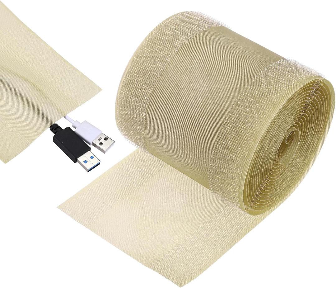 MECCANIXITY Carpet Cord Cover, 10ft Floor Cover Cord Strip Wire Protector Cable Management for Office Home, Khaki