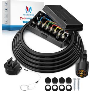 MICTUNING Heavy Duty 7 Way Plug Inline Trailer Cord with 7 Gang Junction Box 8 Feet, Weatherproof