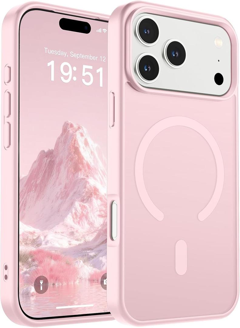SUPFINE Magnetic for iPhone 17 Pro Max Case (Compatible with MagSafe)(Military Grade Drop Protection) Translucent Matte Shockproof with Anti-Fingerprint Phone Cover, Light Pink