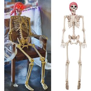 yosager 5.4 ft Pose-N-Stay Life Size Skeleton with Glowing Eyes, 2024 Upgrade Human Bones Full Body Realistic with Posable Joints, Pose Skeleton Prop for Halloween Decoration
