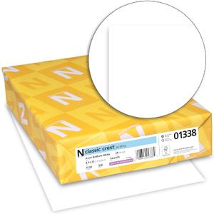 Neenah Paper 01338 CLASSIC CREST Writing Paper, 24lb, 93 Bright, 8 1/2 x 11, Avon White, 500 Sheets