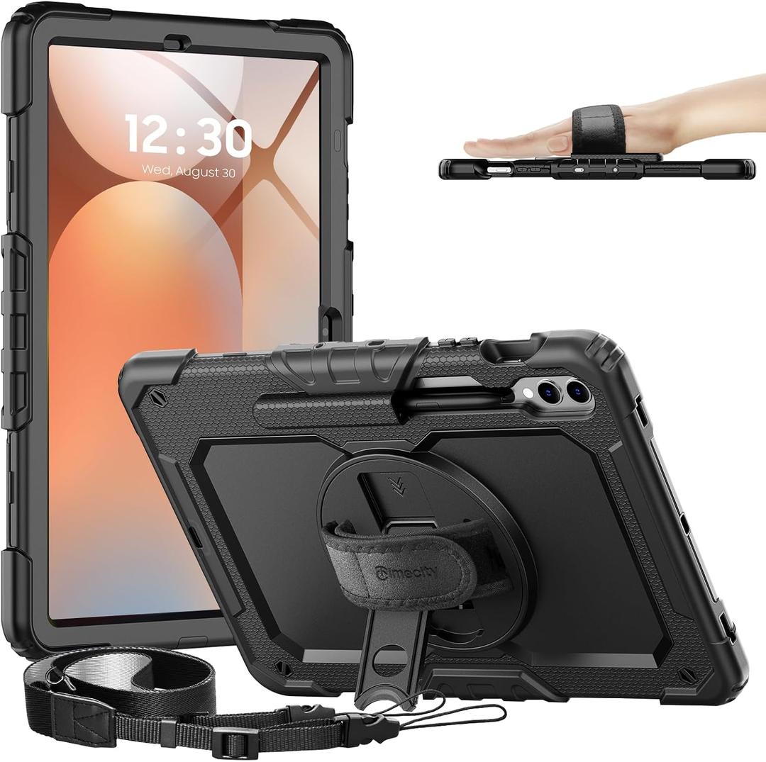 Timecity Case for Samsung Galaxy Tab S10 Plus/ S9 FE Plus/ S9 Plus 5G Tablet 12.4'' Case - Heavy Duty Protective Cover with Screen Protector, Stand, Shoulder Strap & S Pen Holder, Kids-Friendly, Black