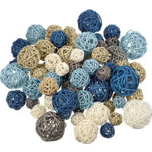 Patelai 72 Pcs Wicker Rattan Balls Decorative Balls for Vase Centerpiece Bowls Orbs Filler for Spring Summer Craft Home Decor, 4 Sizes(Blue, Sky Blue, Gray, Beige, White)