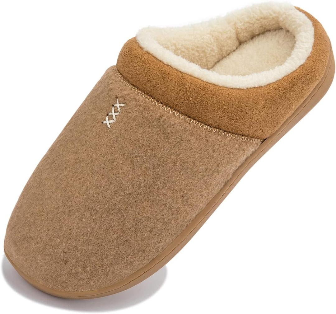 NewDenBer Women's Cozy Memory Foam Slippers Soft Fleece Lined Slip on Indoor Outdoor House Shoes (5-5.5, 5. Tan)