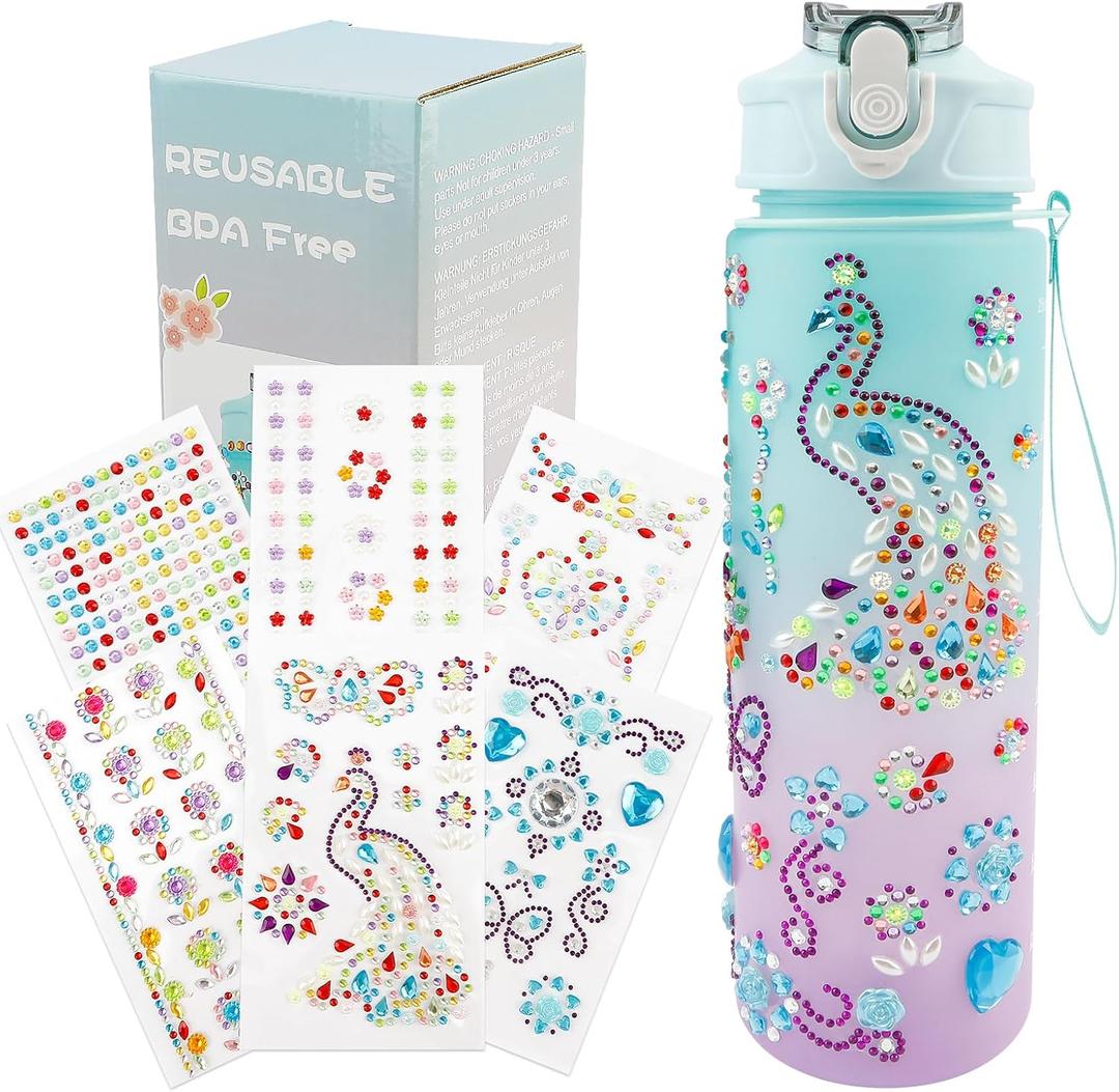 Decorate Your Own Water Bottle Kit for Girls, Ages 5-10, Birthday Craft Set (Green Purple Gradient)