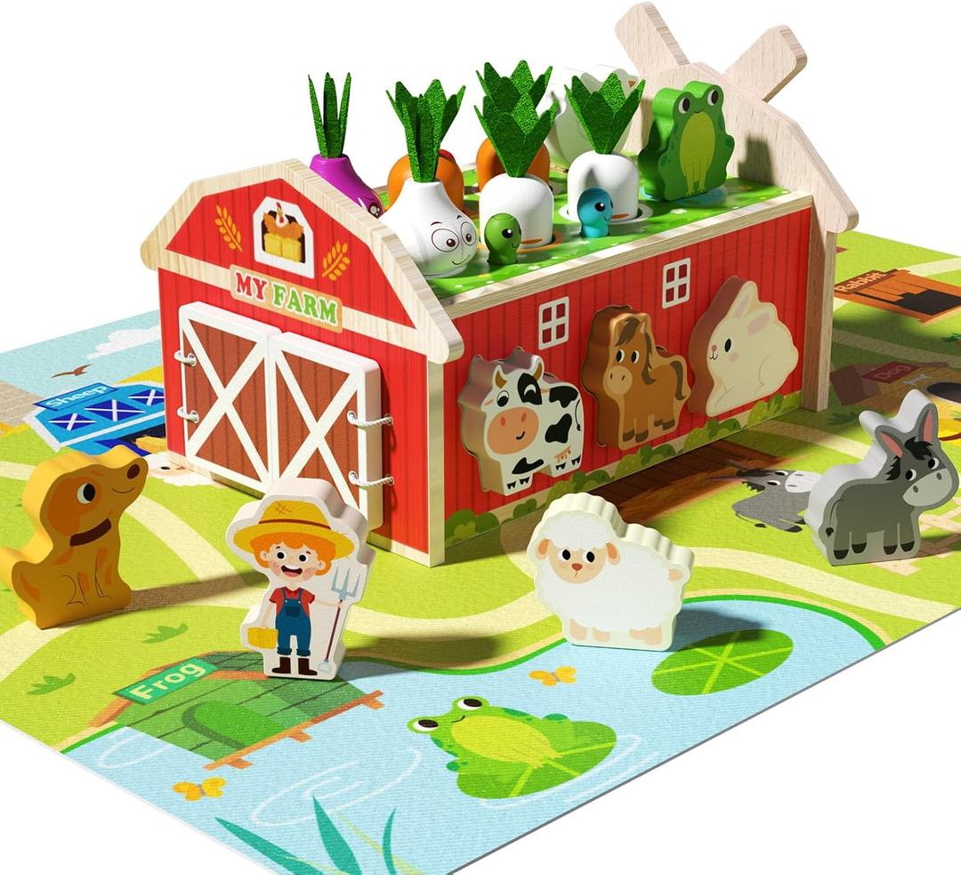 JAUNTY Montessori Toy for Toddlers 1 2 3 Years Old, Wooden Farm Shape Sorting Toy for Baby Boys Girls 1-3, Educational Learning Sensory Toy 1 Year Old Gift for 1st First Birthday