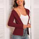 ZAFUL Women Long Sleeve Polo Sweater V Neck Button Down Ribbed Knit Cardigan Top (Red, XL)