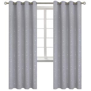BGment Light Grey Star Blackout Curtains for Kid's Bedroom - Grommet Thermal Insulated Room Darkening Printed Curtains for Living Room, Set of 2 Panels (52 x 84 Inch, Light Grey)