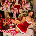 RSLOVE Christmas Thigh High Stockings - Women Sexy Tights Stripe Hosiery Pantyhose Holiday outfit (One Size, Red)