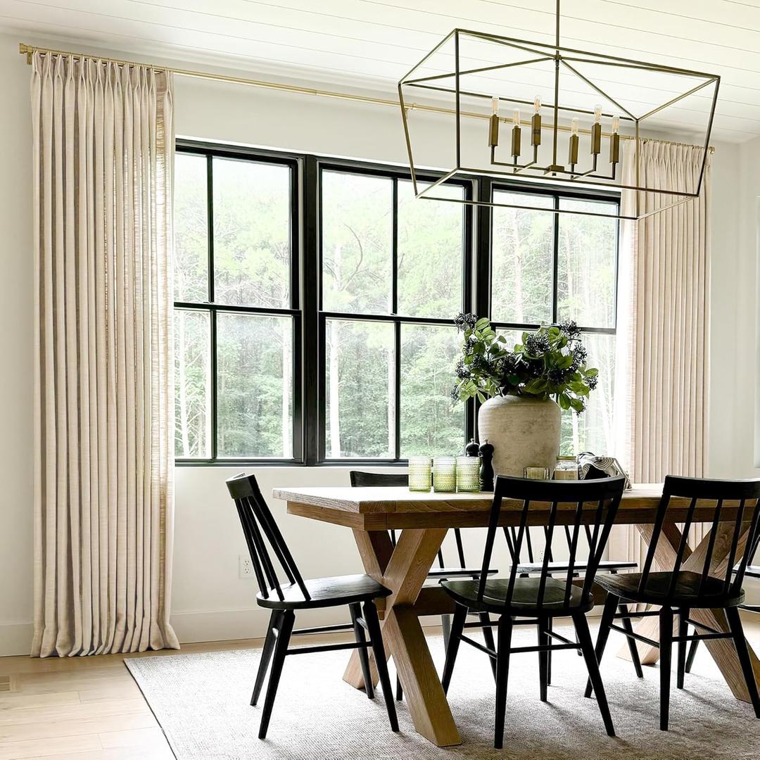 TWOPAGES Pinch Pleated Curtain 90 Inches Long Sand Beige Faux Linen Textured Curtain for Living Room, Lined Light Filtering Drape (1 Panel, 26W x 90L)