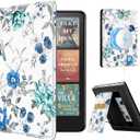 CoBak Stand Case for 7" Kindle Paperwhite 12th Gen 2024 and Kindle Colorsoft with Hand Strap - Compatible with iPhone MagSafe, for Samsung/Belkin/Anker Wireless Charging Pads, Durable, Auto Sleep Wake (Blue Blossom)