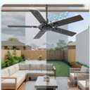 52 Inch Outdoor Ceiling Fan without Light, Waterproof IP65 Wet-Rated, Plug-in Black Ceiling Fan No Light, Remote Control with 6-Speed DC Motor, Hanging Fans with Cord for Patio Porch Gazebo