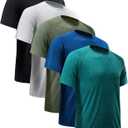 Workout Shirts for Men Short Sleeve Quick Dry Athletic Gym Active T Shirt Moisture Wicking (X-Large, 5 Pack Black, Dark Blue, Army Green, Light Grey, Hydro Teal)
