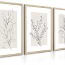Neutral Botanical Prints Wall Art Decor Plant Minimalist Canvas Pictures Vintage Beige Wall Art Modern Farmhouse Line Poster Boho Abstract Painting Artwork for Bedroom 16x24 Inch Framed Set of 3