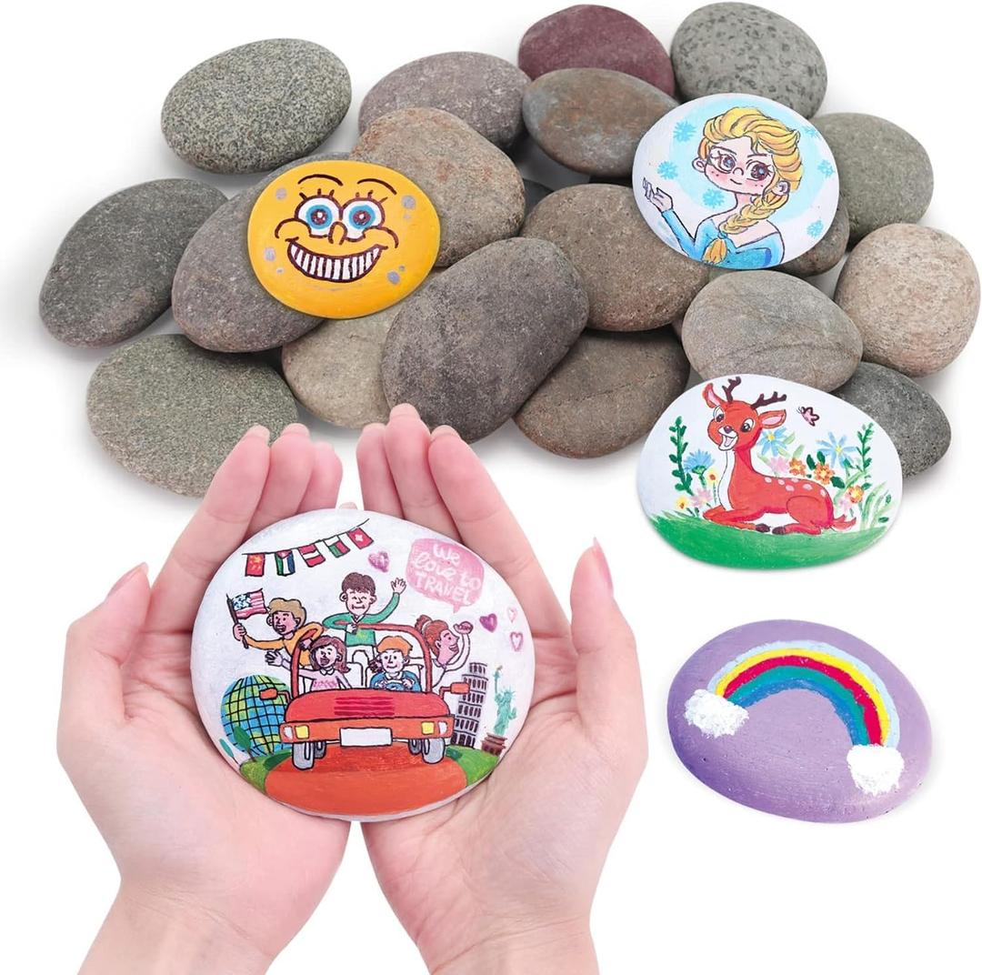 24pcs River Rocks for Painting- 2-4 in Extra Large Hand Picked Rock-Thick-Flat-Smooth Painting Rocks- Perfect for DIY, Kids Crafts, Kindness Stone, Garden & Home Decor, Holiday Easter Gift