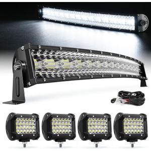 LED Light Bar Kit, 32Inch 585W Ultra Slim Double Row Light, 4PCS 72W Cube Light with Wiring Harness, Off Road Accessories Fog Lights for SUV ATV UTV Tractor Pickup Boat