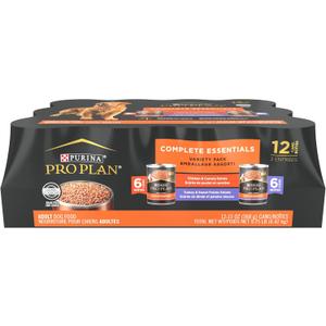 Purina Pro Plan Wet Dog Food Grain Free Complete Essentials Variety Pack, Chicken and Carrots and Turkey and Sweet Potato Entrees - (Pack of 12) 13 oz. Cans