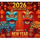 2026 Happy Chinese New Year Backdrop 8x6ft Chinese Lion Dance Red Lantern Palace Banner Photography Background for Lunar New Year Party Decoration Spring Festival Celebration Photo Booth