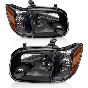 AS Headlight Assembly Compatible with 2005 2006 2007 Toyota Sequoia /2005 2006 Toyota Tundra Clear Lens Black Housing with Amber Reflector Left and Right Pair