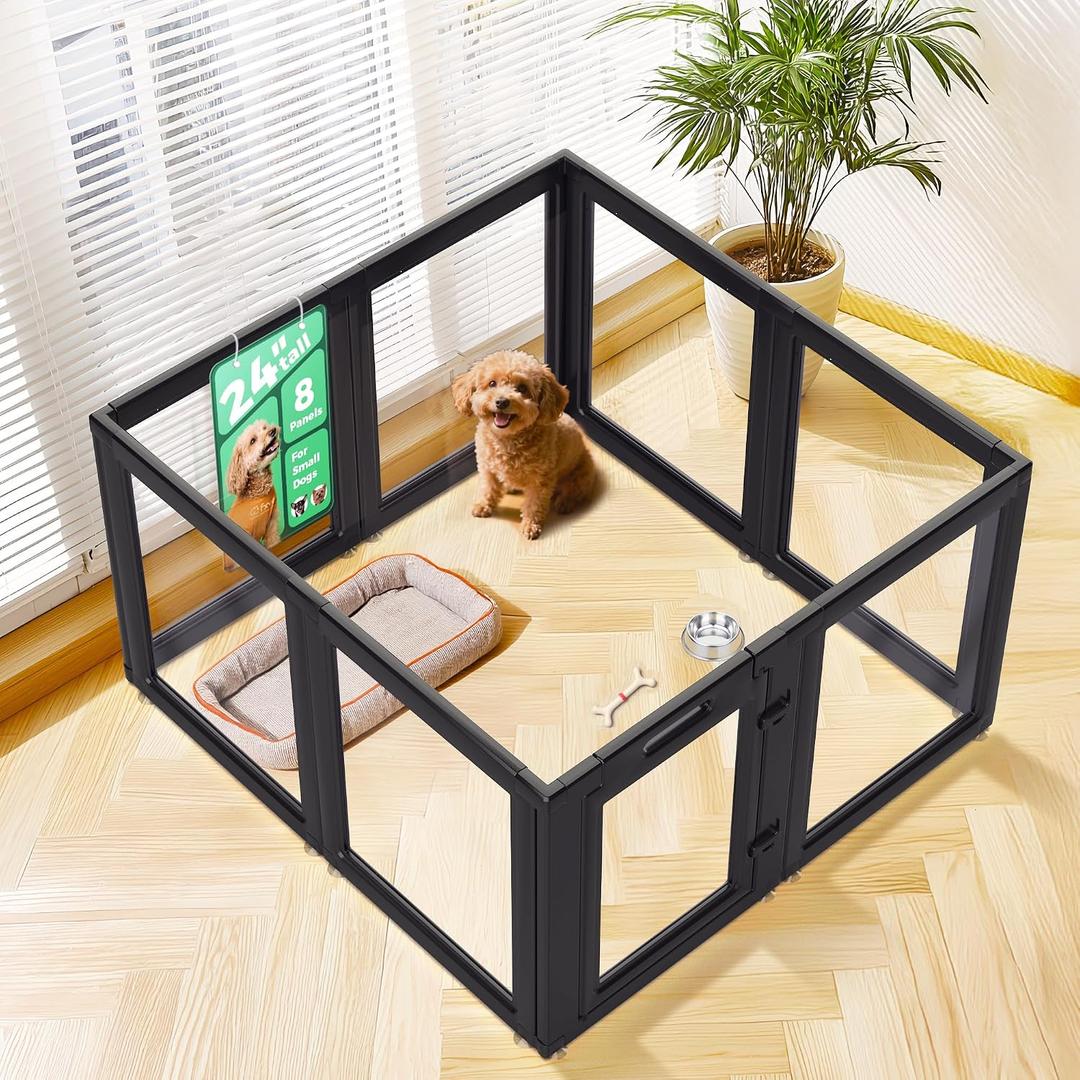 FXW AuraSpace Acrylic Indoor Dog Playpen for Puppies and Small Dogs, 24 Inch, 8 Panels, Black