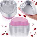 Fainne 40 Sets Mother's Day 5" Aluminum Foil Heart Shaped Cake Pans with Clear Lids 225 ml/ 7.92 oz Heart Cake Pan Mini Mother's Day Containers Disposable Dessert Baking Containers (Pink)