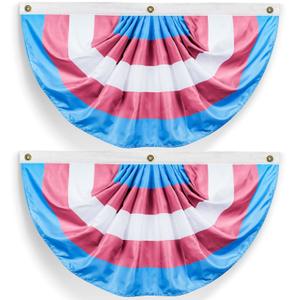 2 Pieces Transgender Pride Pleated Fan Flag Rainbow Bunting 1.5x3 Ft Gay Decorations Party Supplies LGBTQ Proud Wall Decor Hanging Backdrop for Outdoor Garden Fence Support Indoor Balcony