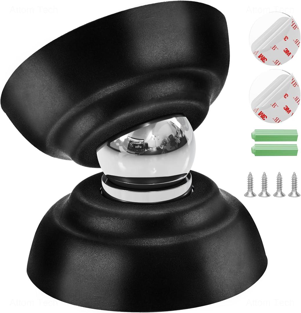 NiHome Silicone Magnetic Door Stop for Hallways, Bedrooms, Kitchens, Offices, Strong Magnetic Hold for Heavy Doors, 3M Adhesive & Screw Installation, Easy to Install Durable Door Stop Solution (Black)