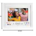 8×7 I Love Us Picture Frame Raised White Outer MDF Wood Moulding White Wood Grain Finish Mat With Gray Screenprinted Text Silver Finish Metal Heart Attachment
