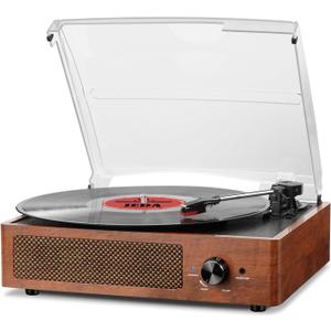 Vinyl Record Player Turntable with Built-in Bluetooth Receiver & 2 Stereo Speakers, 3 Speed 3 Size Portable Retro Record Player for Entertainment and Home Decoration (Orange)