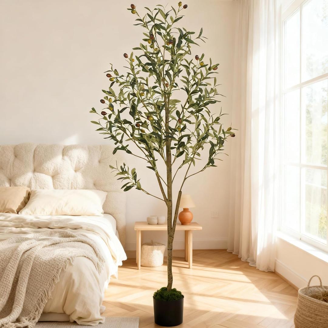 5ft (150 cm) Artificial Olive Tree with Black Plastic Pot & Moss  720 Leaves, 40 Olives, Realistic Fake Indoor Potted Plant for Home, Bedroom, Office & Living Room Decor
