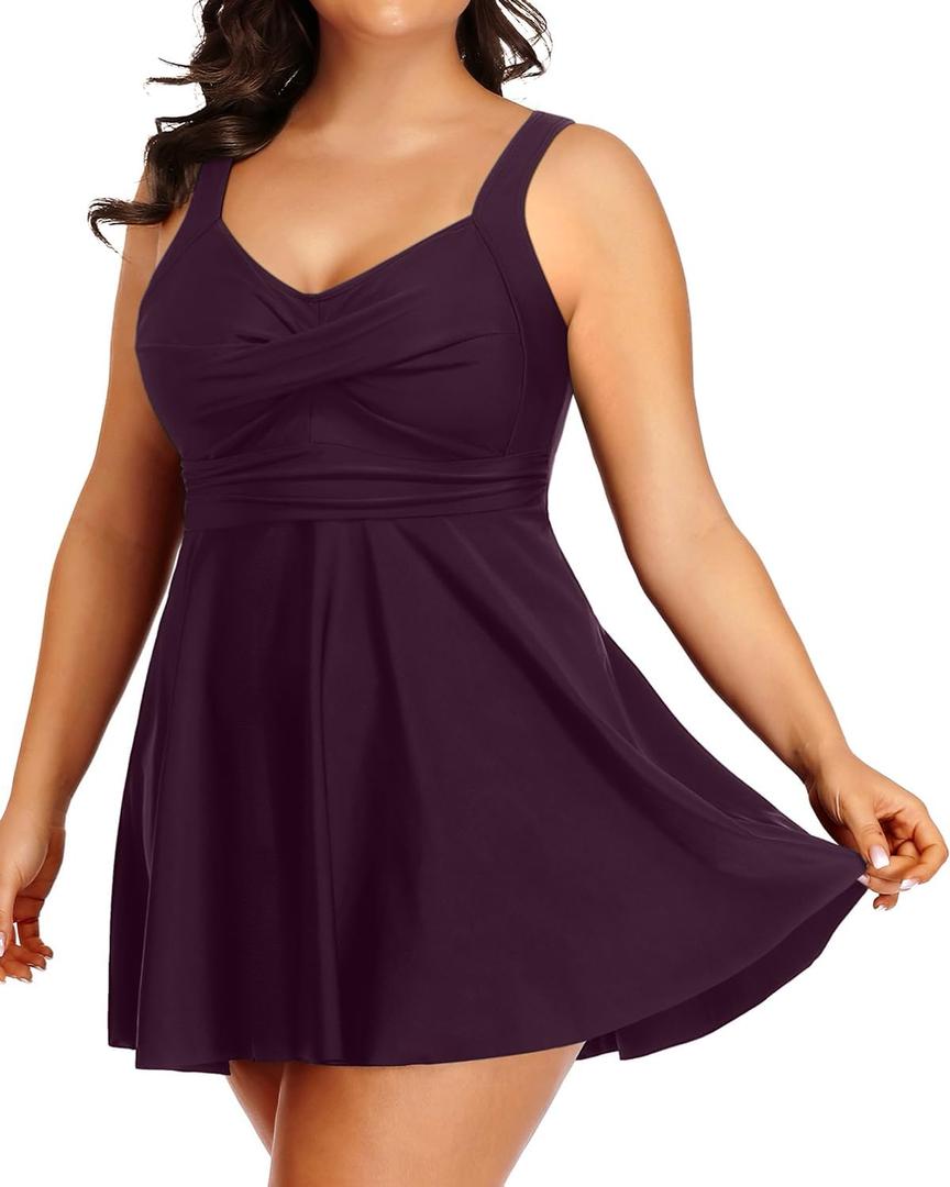Tempt Me Women's Plus Size Swim Dress - One Piece Swimsuits Tummy Control Bathing Suit Swimwear 2025, 16W