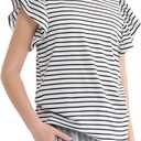 Girls Summer Shirts Kids Striped Ruffle Sleeve T Shirts Crew Neck Casual Tops Cute Short Sleeve Tees